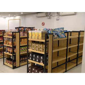 Kalt gewalzte Stahl holzstruktur Supermarkt regal Custom Label Gondel regale