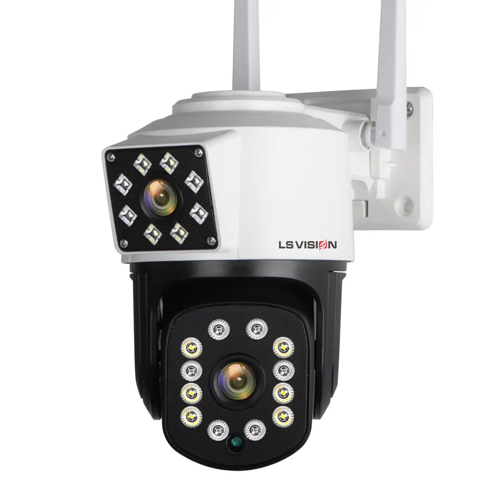 LS VISION 4MP WiFi-Kamera Außen-Dual-Objektiv-Dual-Screens Auto Tracking 2-Wege-Talk PTZ Wasserdichte P2P-CCTV-Kamera Unterstützung NVR/DVR