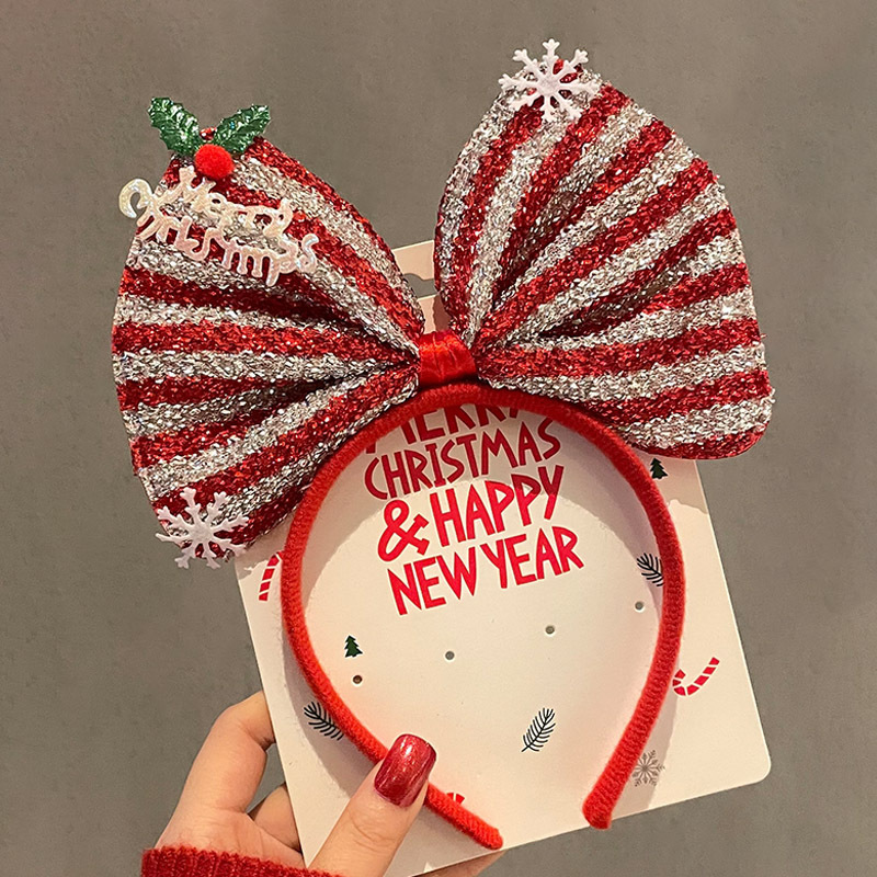 5#red striped bow headband