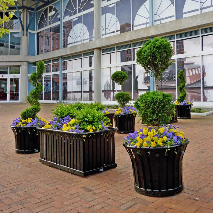 Outdoor street park steel Decorative Iron Flower Pots Business  round Iron black Garden Pots Planters