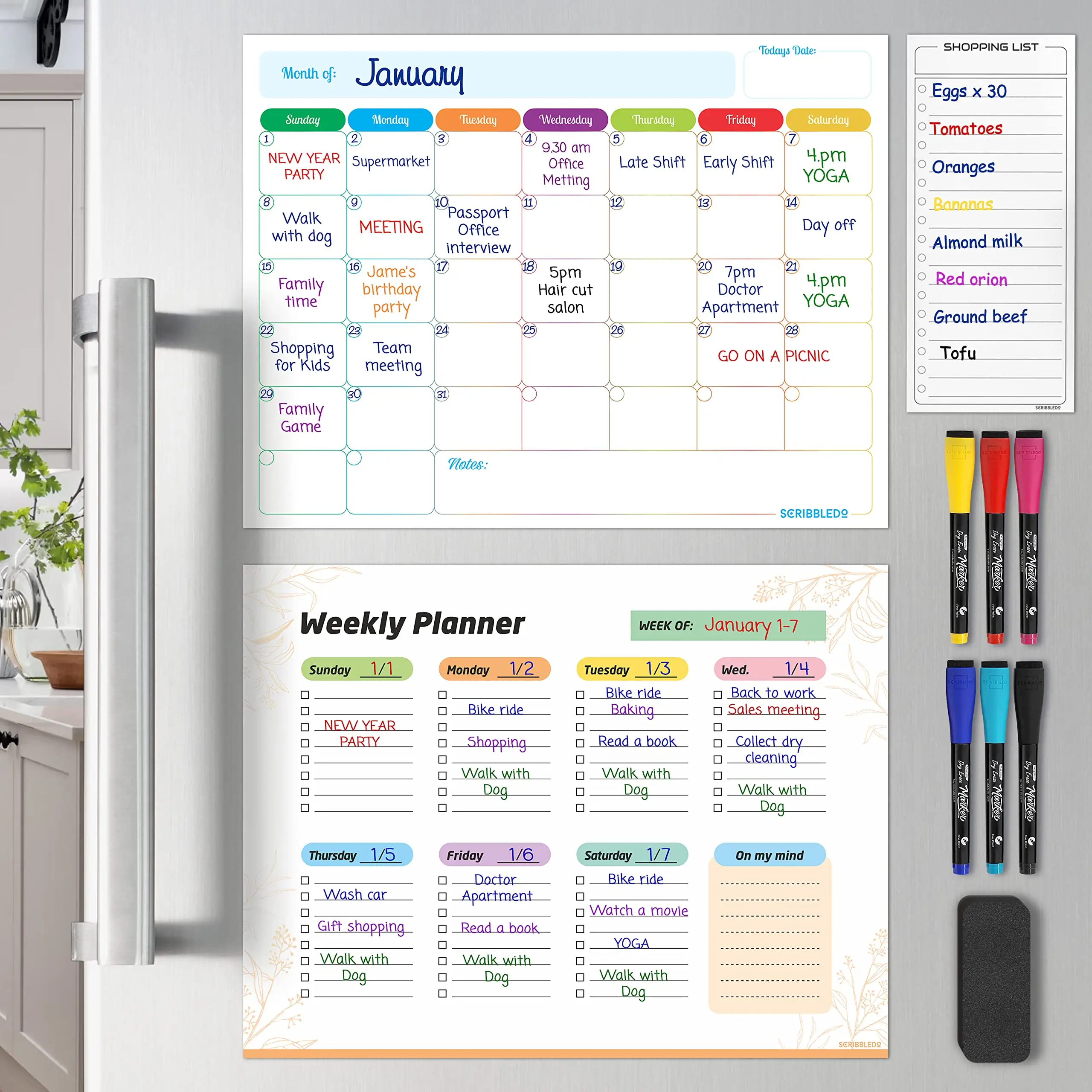 Aile ofis okul manyetik beyaz tahta için liste yapmak için özel buzdolabı mıknatısları kuru silme haftalık aylık planlayıcısı alışveriş bakkal