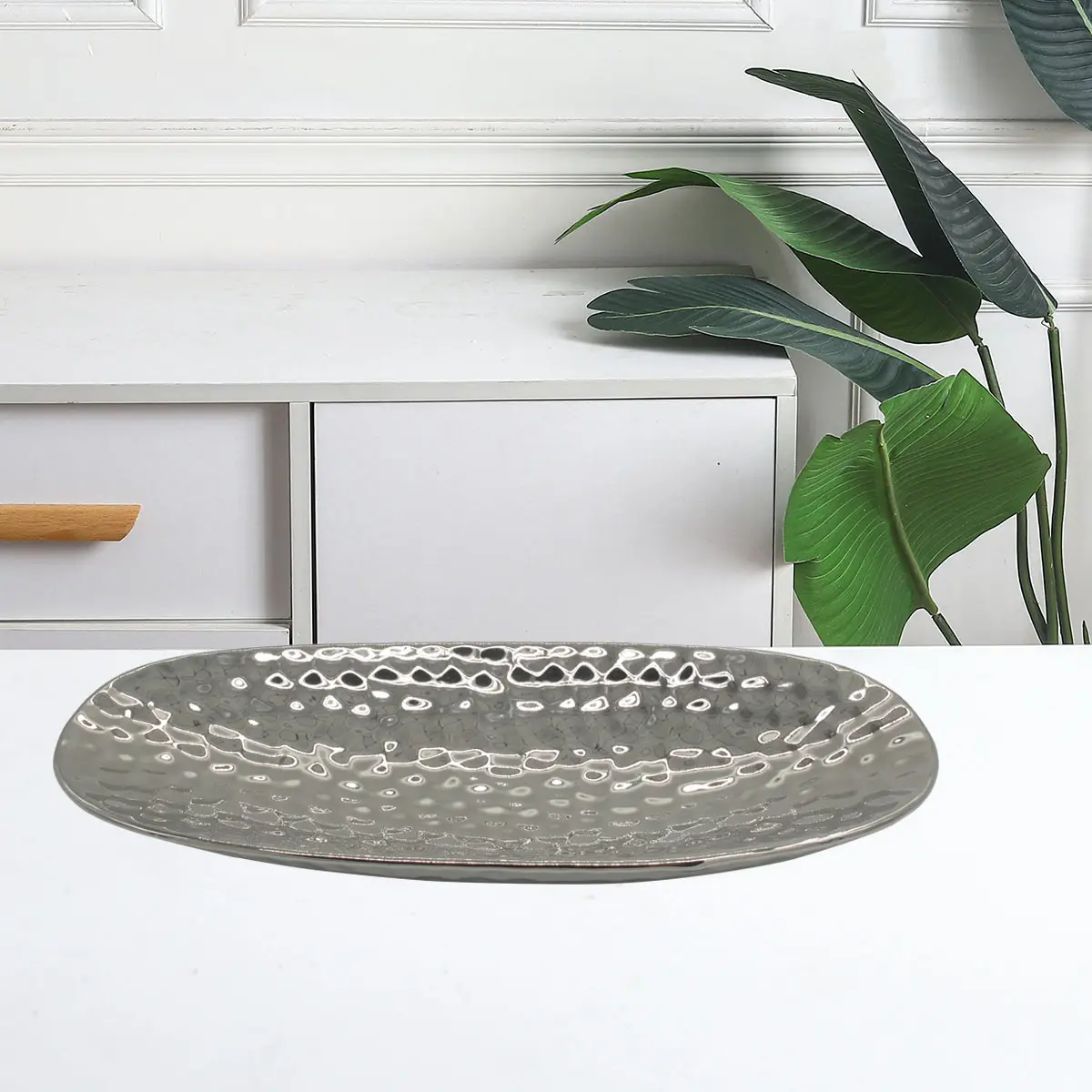 Beliebte donkere Keramik ovaler Kerzenterteller Heimdekorationsartikel mit BSCI-Zertifizierung