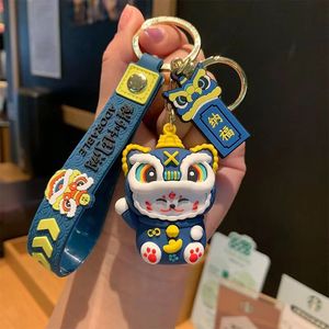 Yüksek kaliteli aslan dans çocuklar anahtarlık Kawaii çin tarzı Pvc çanta anahtarlığı Charms dekorasyon için özelleştirilebilir anahtarlık
