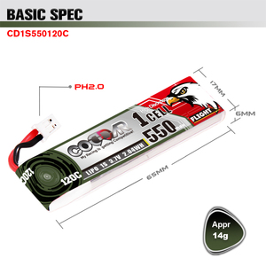 CODDAR RC LiPo Battery 1S 550MAH 3.7V 120C Cabled PH2.0 FPV Mini DroneHappy Model Mobula6 <strong>Mobula7</strong> Snapper GEPRC Cinewhoop - Product Image 3