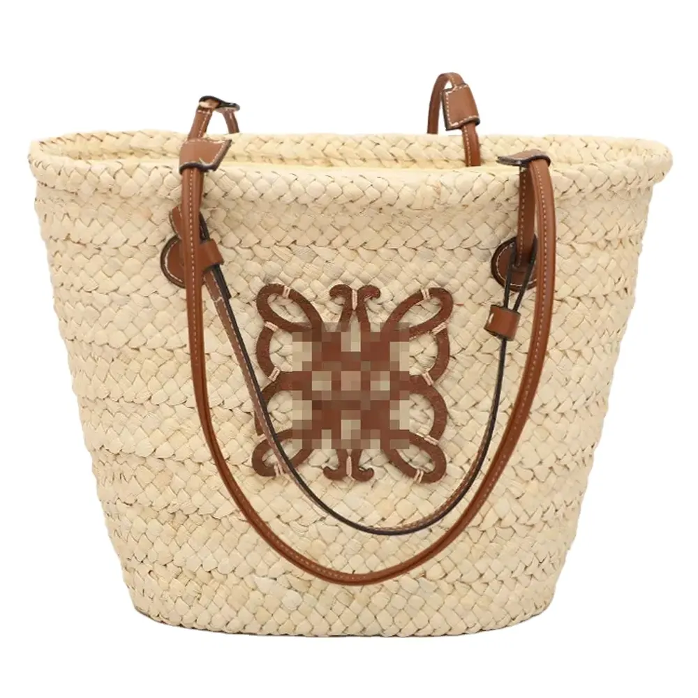 Handwoven Traditional Basket Bag Straw Raffia Palm Tree Leather Woman Clutch Shoulder Bag For Women Handbag