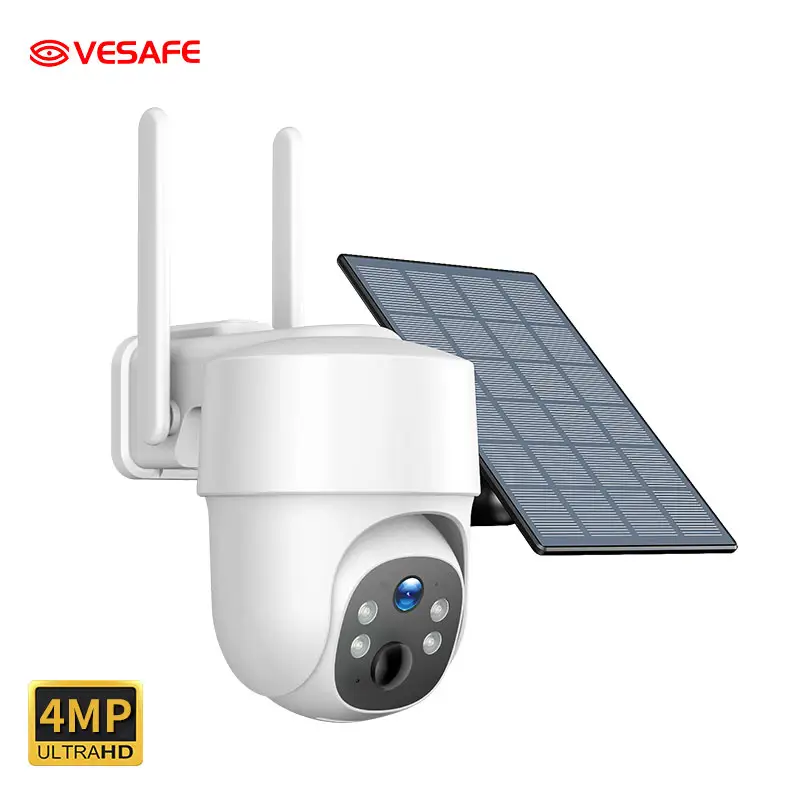 Vesafe 2K ngoài trời HD Battery Powered 4MP đầy màu sắc tầm nhìn ban đêm nhà PTZ CCTV năng lượng mặt trời Wifi máy ảnh an ninh