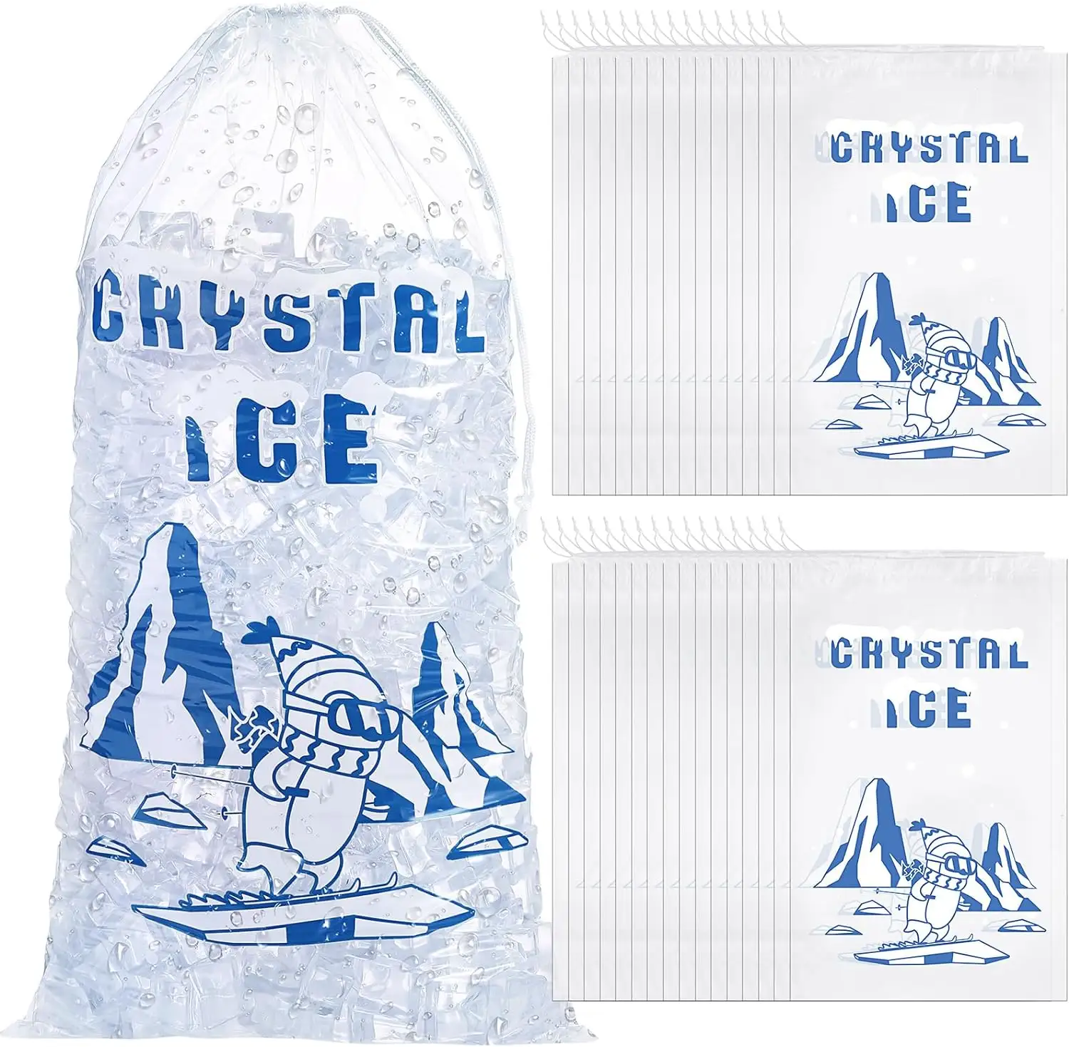 Bolsa de almacenamiento de hielo de plástico con cordón de algodón para acampar, puestos de comida, bolsas de hielo transparentes recargables para llevar en el congelador