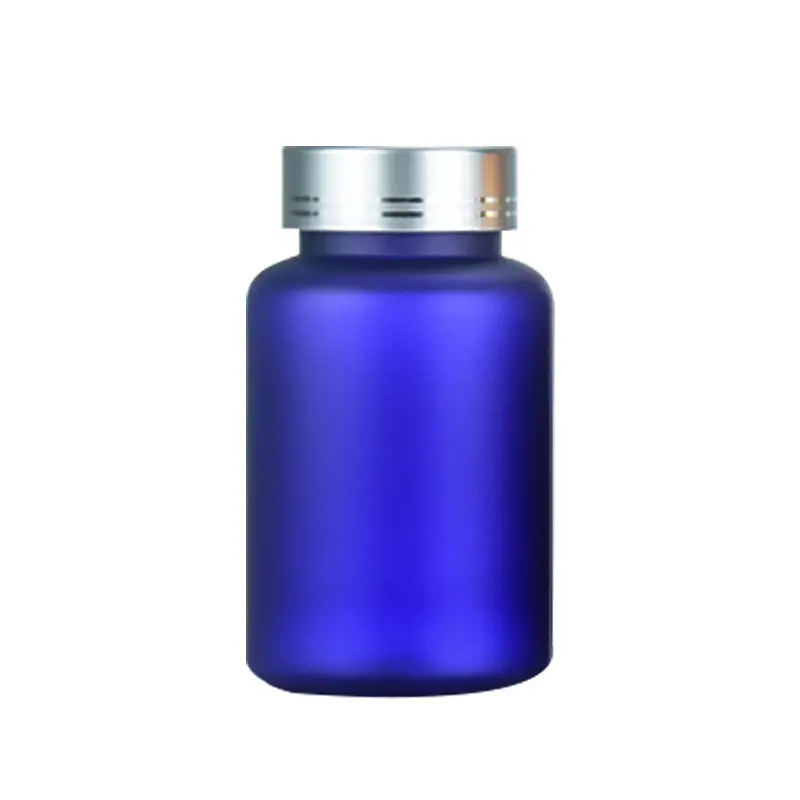 Blue Plastic Pill Bottles With Gold/Silver Lid Custom Label Stock Medical Bottles Capsule Bottles
