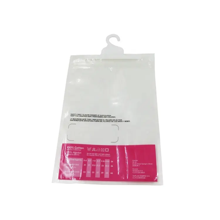 Custom LOGO clear zip lock hang hole plastic underwear zipper swimming clothes packaging bag with hanger