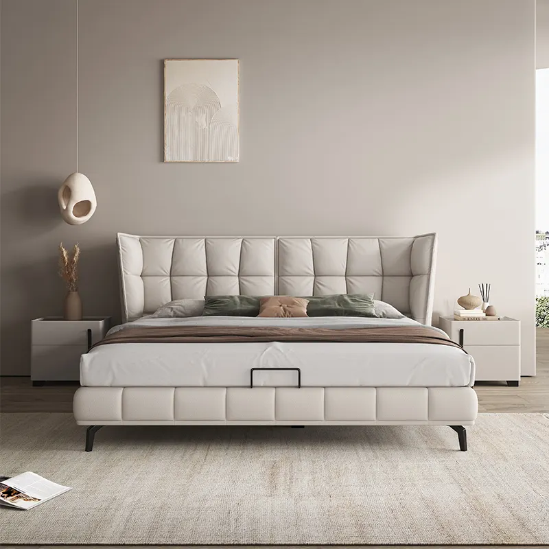 Últimas Design Moderno Estofados Nappa couro Double Bed