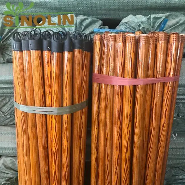 Broomstick de madera recubierto de pvc de grano de madera, palos de escoba de madera