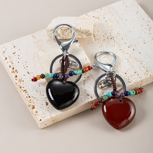 Trendy Pedra Natural Tecido Moda Pendant Bag Decoração Coração-Shaped Crystal Alloy Plastic and Metal Keychain