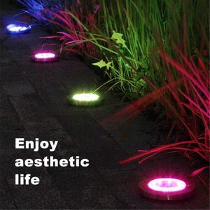 Paslanmaz çelik gömme Disk güneş enerjili renk değiştirme 8 LED Disk işık difüzyon Lens yolu zemin ışıkları 7 renk değiştirme - Product Image 5