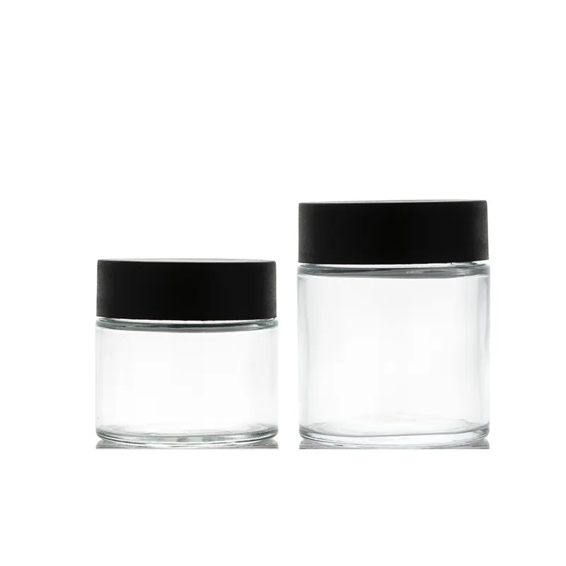 Frasco de vidrio transparente para crema, contenedor de embalaje con tapa de tornillo resistente a los niños, 2oz, 3oz, 6oz, precio barato