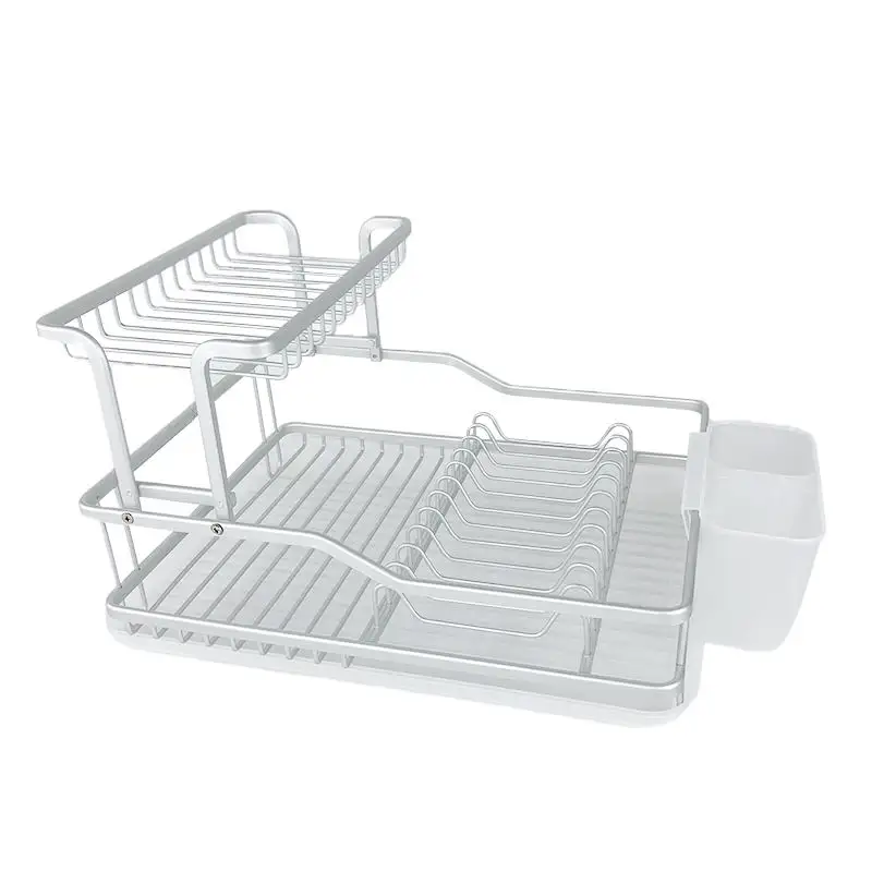 Rak pengering piring kabinet dapur logam, Modern blok potong Organizer aluminium Drainer atas wastafel