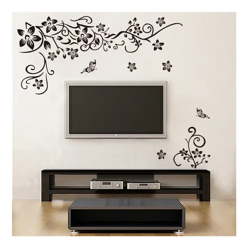 Adesivos de parede com flores de borboleta, faça você mesmo, decoração moderna para sala de estar, quarto, tv, decalques de parede