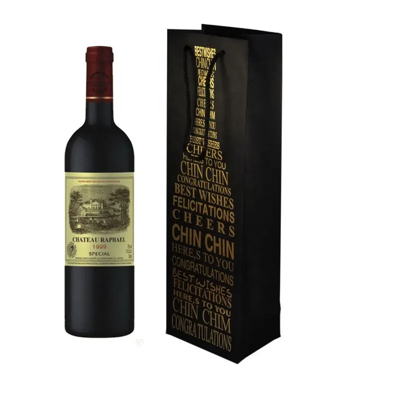 Design del marchio personalizzato di alta qualità stampato riutilizzabile Kraft confezione singola bottiglia sacchetto di carta vino rosso con manici