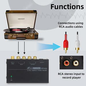 Preamplificador Phono Preamp Amplificador de audio ultracompacto Calidad de sonido de alta fidelidad Entrada de tocadiscos Salida RCA Salida TRS de 1/4"