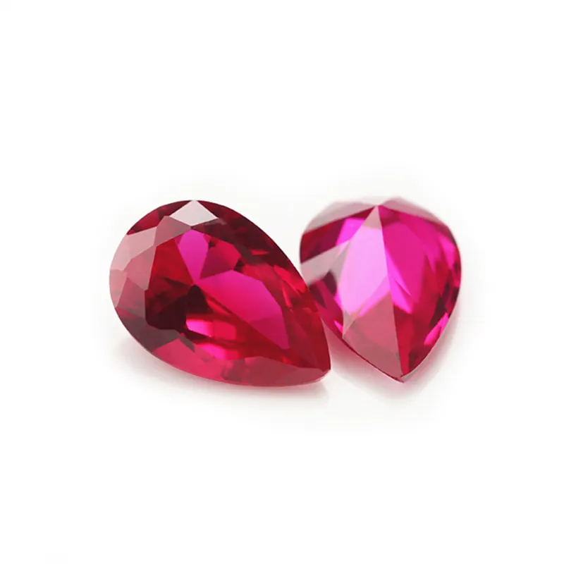 Vendita calda gemme di rubino sintetico 5 # corindone rosso a forma di pera pietra rubino sciolta per anello