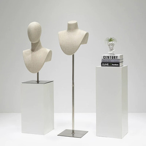 Sang trọng tre Linen đồ trang sức hiển thị Bust đứng bàn và sàn phong cách vòng cổ khăn Chủ Cửa sổ hiển thị phụ kiện - Product Image 3