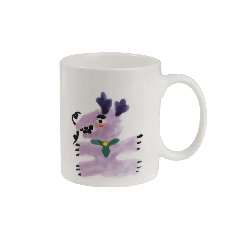 Güney kore ihraç sevimli el-boyalı komik mor ejderha fincan seramik kupalar aile eğlenceli çocuk kahvaltı süt kahve fincanı