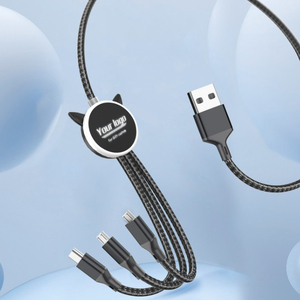 卡通礼品设计多端口电话USB 3合1充电线，促销定制发光二极管标志usb数据线电话