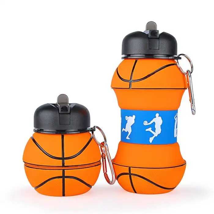 Patent Basketball Shaped Drink Bottles Bpa Free Silicone baloncesto Botella de agua Foldable Children School Water Bottle Kids