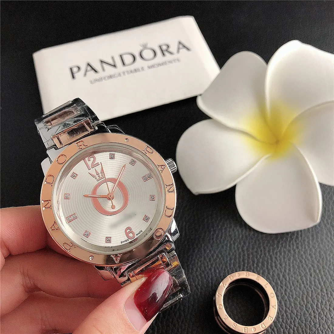 Luxo Pandor Aço Inoxidável Relógio De Pulso Feminino Reloj Mujer Large Dial Ladies Quartz Relógios para Mulheres Casal