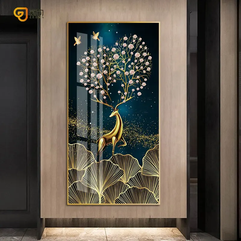 Herzförmige Elch abstrakte goldene Linien Luxus moderne dekorative Malerei gehärtete Acrylglas Bild Wand kunst