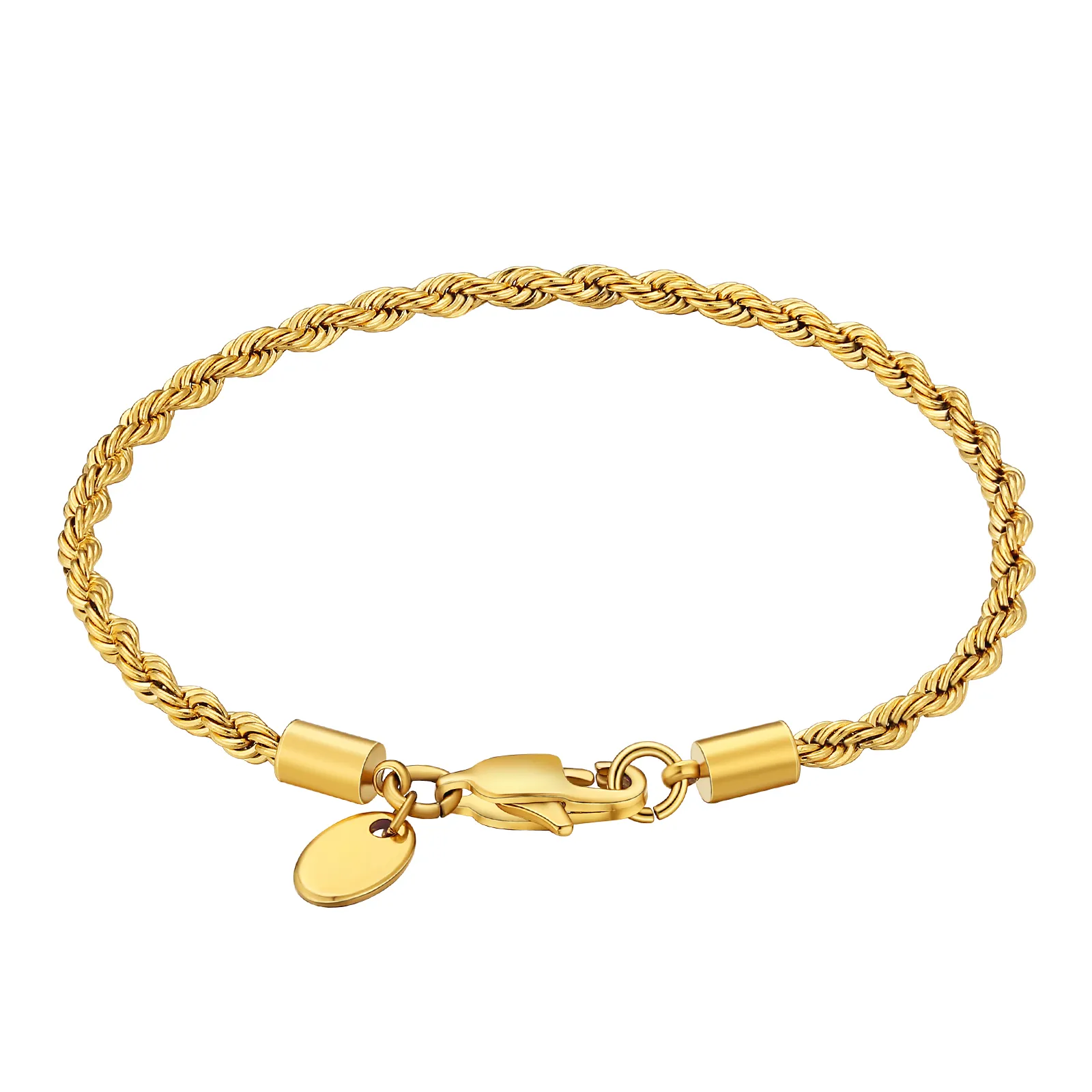 Alla moda non sbiadita bracciale a maglie a maglie a maglie da uomo donna all'ingrosso gioielli impermeabili 3mm placcato in oro 18K bracciale a catena con corda attorcigliata