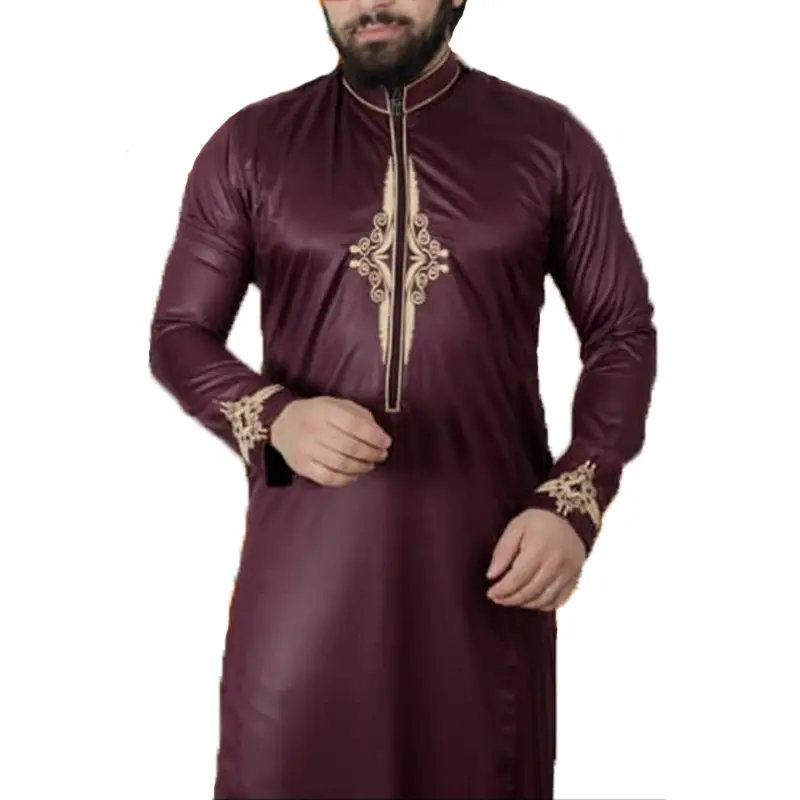 Homens Árabes Muçulmanos Jubba Thobe Botão Robe Pants Roupas Terno Abaya Arábia Saudita Eid Turquia Kurtas Islâmico Muçulmano Vestido Diário