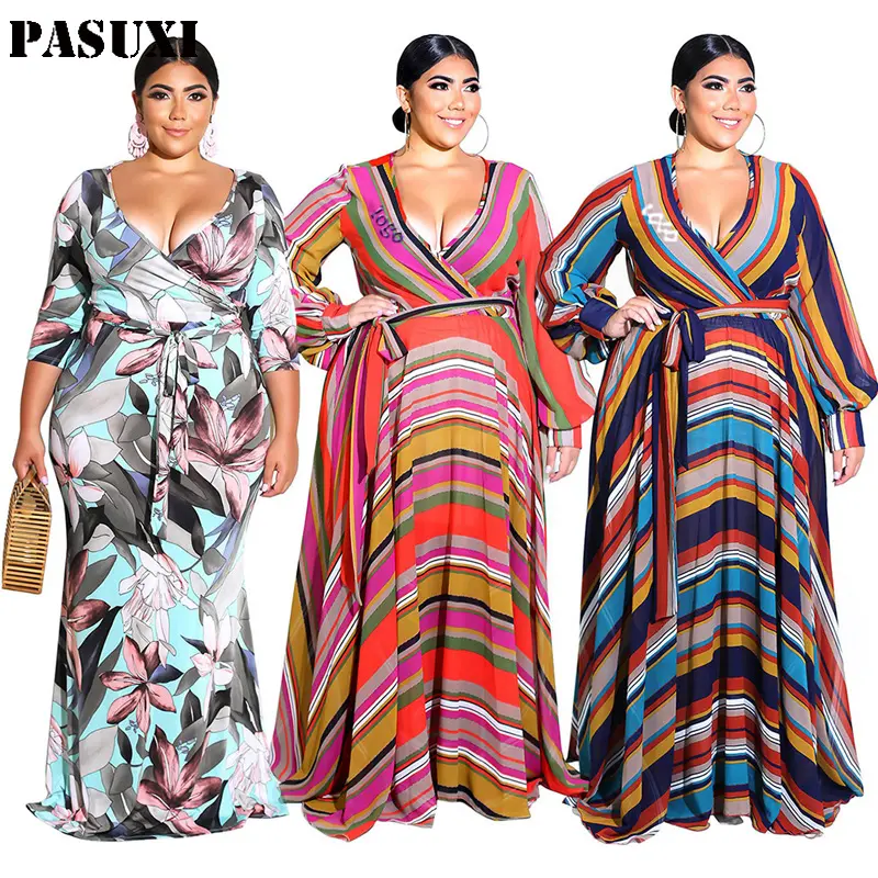 PASUXI precio súper bajo 2023 nuevos diseños moda Sexy Vestido largo de mujer señoras noche ropa de talla grande vestido de cuello de una palabra