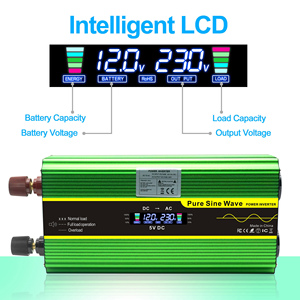 Pantalla LCD 2000W DC 12V a AC 220V Tarjeta de fase dividida Inversores de potencia de onda sinusoidal pura - Product Image 6