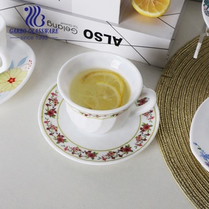 Beyaz opal cam fincan ve çay tabağı seti çay içme için klasik sıcak satış cam kupa drinkware güneydoğu asya için hindistan pazarı
