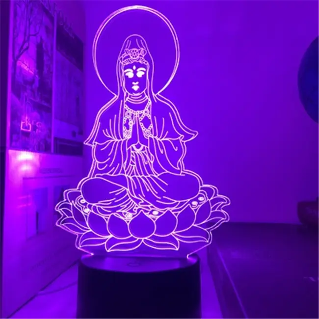 Sakyamuni Buddha 3D Illusion Lamp Usb Touch control 7 colori Led Night Light lampada da tavolo colorata fede