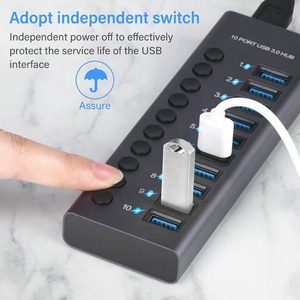 60W Metall USB 3.0 Hub Multi USB Splitter 10 Anschlüsse Verwenden Sie Netzteil Multiple Expander 3.0 Hub Lade adapter mit Schalter - Product Image 5