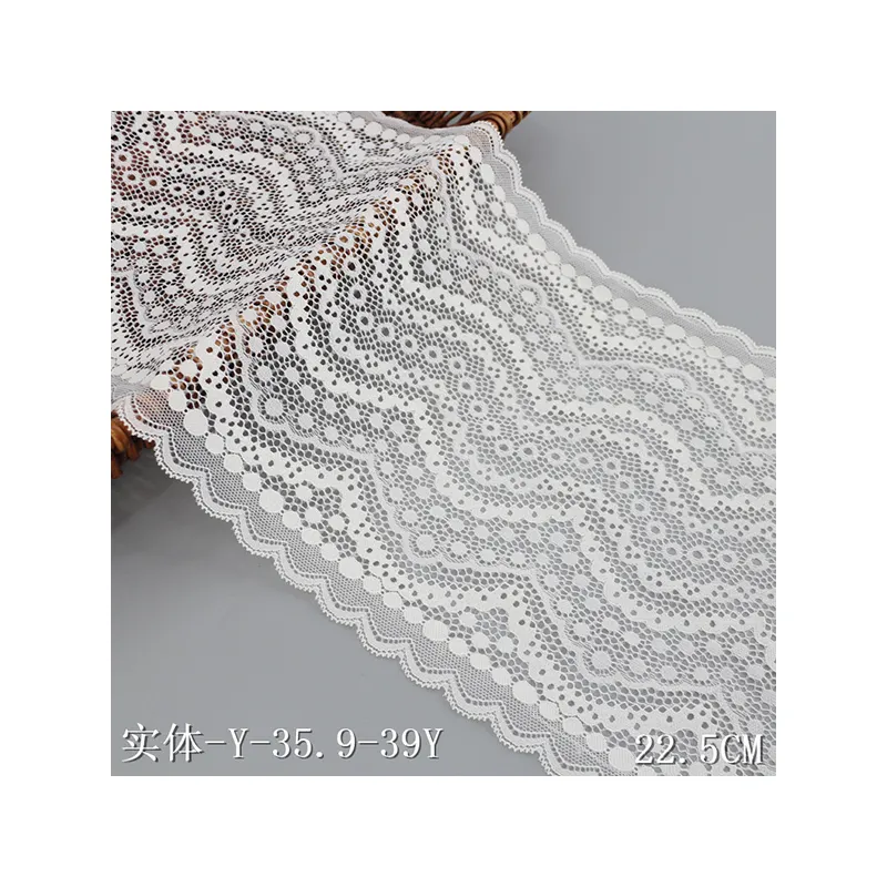 Hollow Lace White Elastic Lace Trimming 22cm Wide Dot Pattern Spandex Fabric for Lingerie