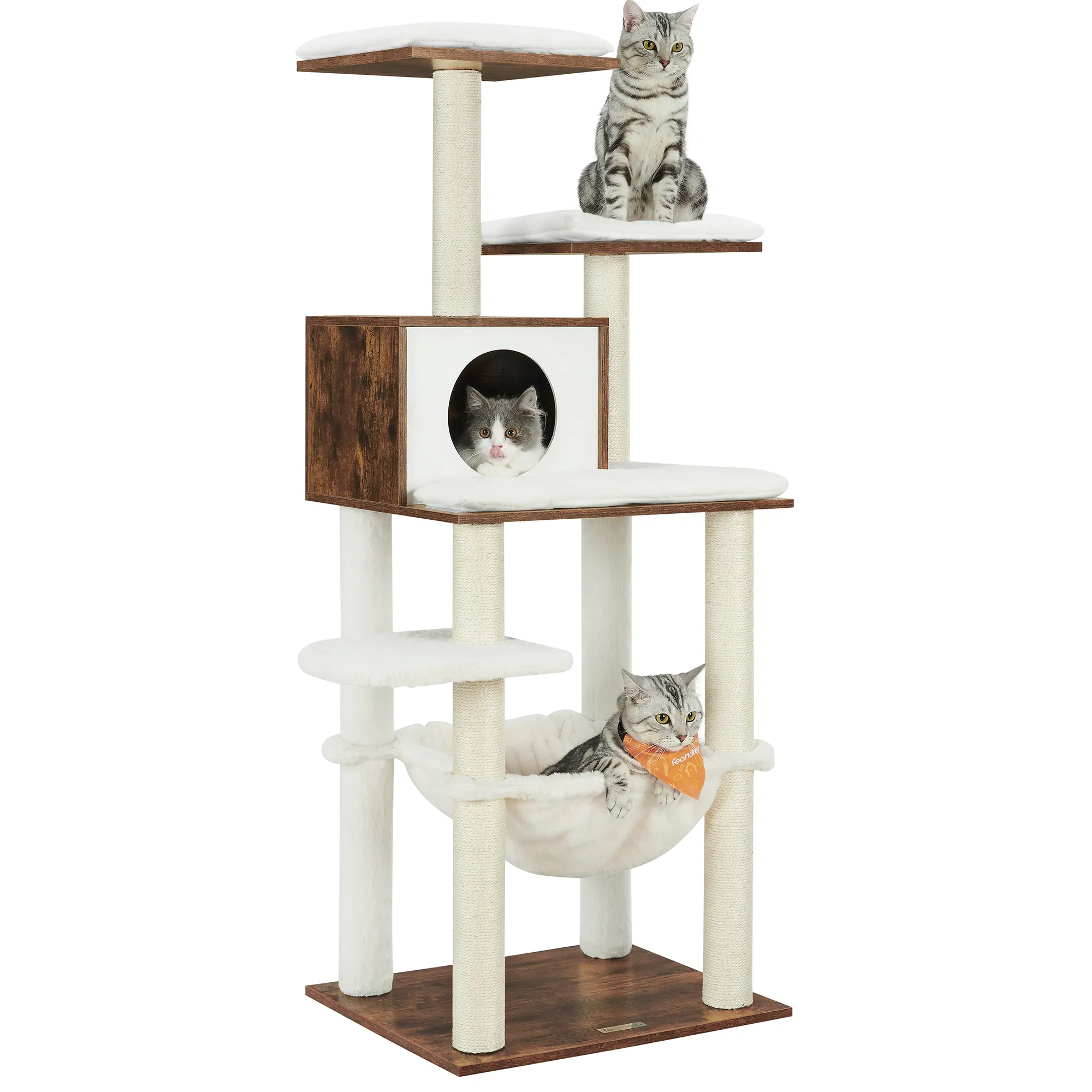 Feandrea Multi-Level Pet Escalade Scratcher Chat Tour Bois Arbre À Chat Avec Sisal Griffoirs Perchoirs Maisons Hamac