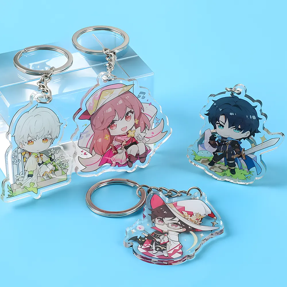 Cá nhân hoá tùy chỉnh in Nhựa quyến rũ rõ ràng long lanh Epoxy Hologram Acrylic Keychain số lượng lớn bán buôn dễ thương móc chìa khóa Acrylic