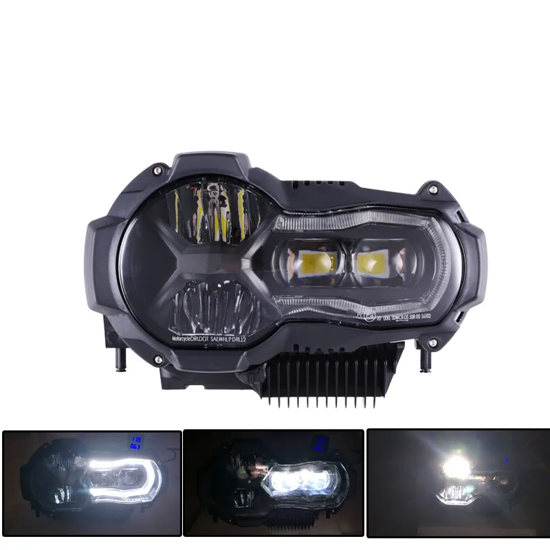 Yongjin ไฟหน้า LED สีดำไฟหน้ารถ hi/lo Beam และ DRL สำหรับ BMW R1200GS R 1200 GS ADV ผจญภัย2011 +