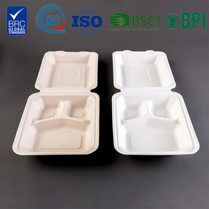 8*8*3 inç Bagasse 3 bölme kapaklı kutu mikrodalga mevcut kapaklı gıda kabı biyobozunur kaplar çıkar - Product Image 3