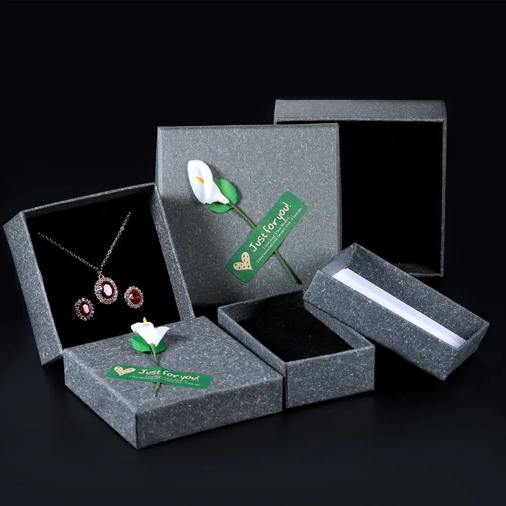 LAMOON-caja de joyería para anillo, pendientes, collar, pulsera, juegos de joyería, caja de anillo de boda de papel Kraft