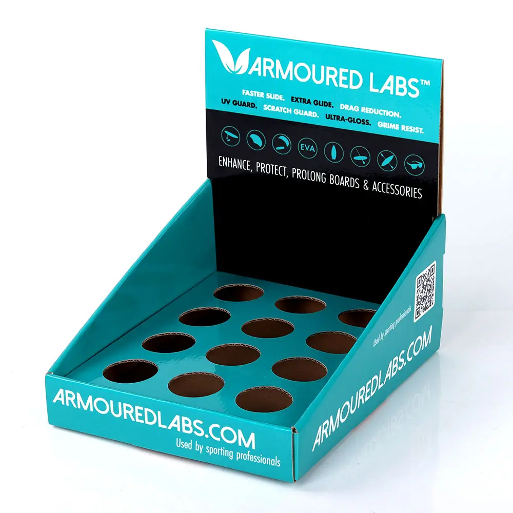 Caja de exhibición de lápiz labial de cartón corrugado PDQ personalizada para promoción de cosméticos