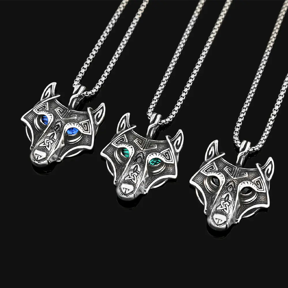 Amuleto de cabeza de lobo vikingo colgante Huaqi PE132 mito nórdico Fenrir collar de lobo collar de joyería de moda para hombres