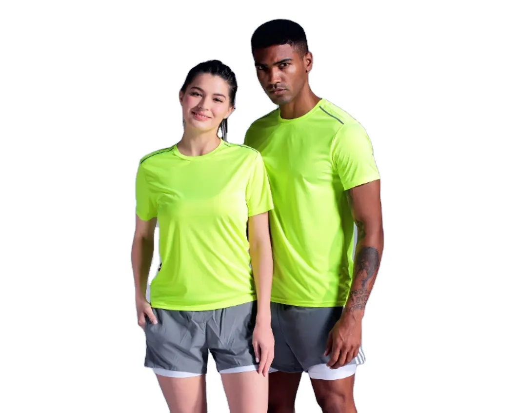 T-shirt a maniche corte ad asciugatura rapida t-shirt da corsa estiva da uomo all'aperto abbigliamento da allenamento fitness logo trasferimento di calore personalizzato