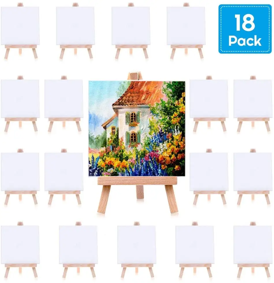 Mini toiles 4x4 pouces, ensemble de 18 pièces pour enfants, toile de peinture avec Mini chevalet