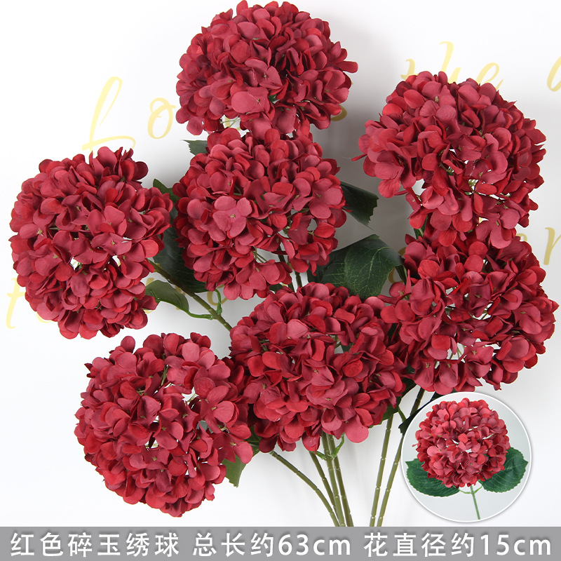 Branche d'hortensia en jade écrasé à feuilles à tige rouge