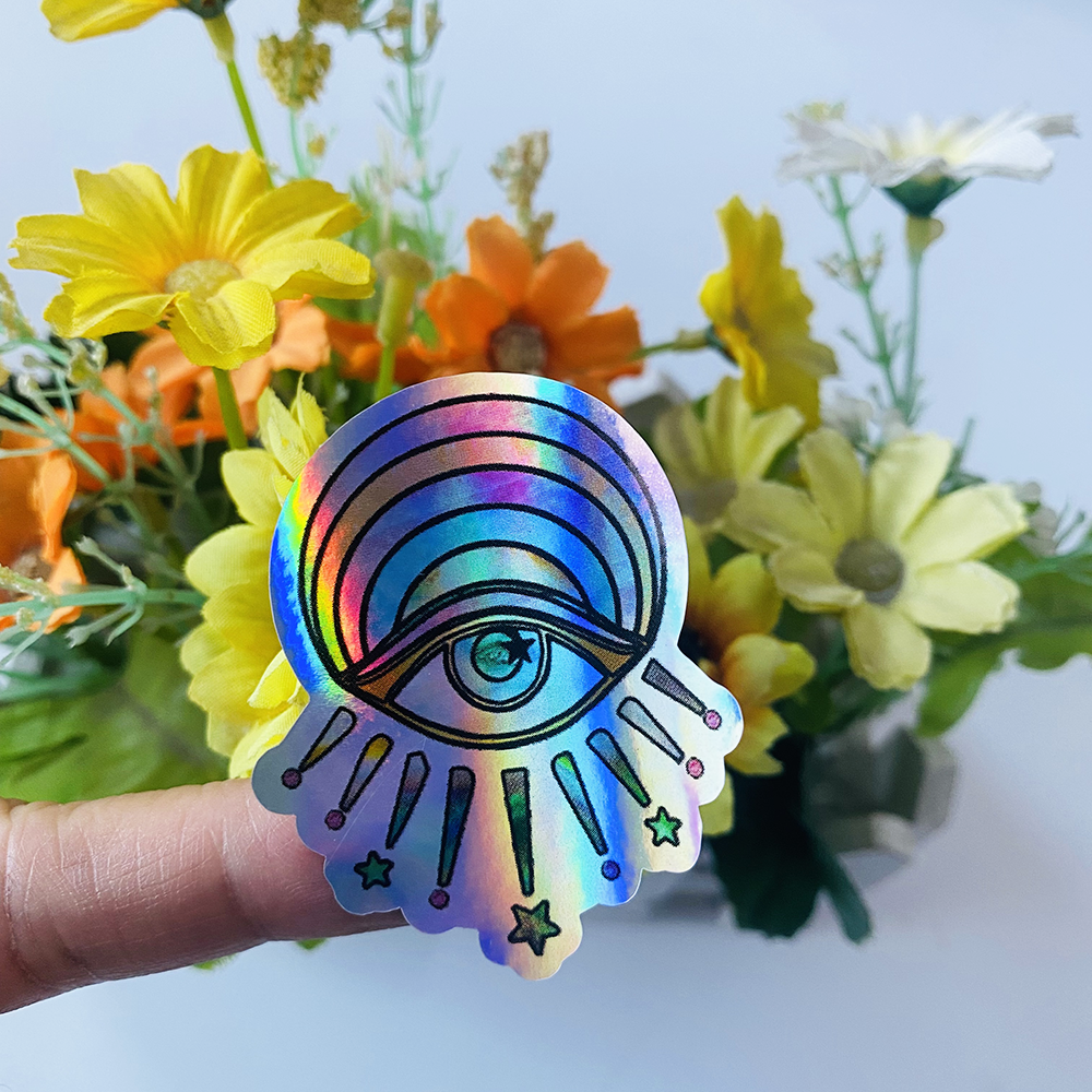 Custom die cut holographic stickers example G