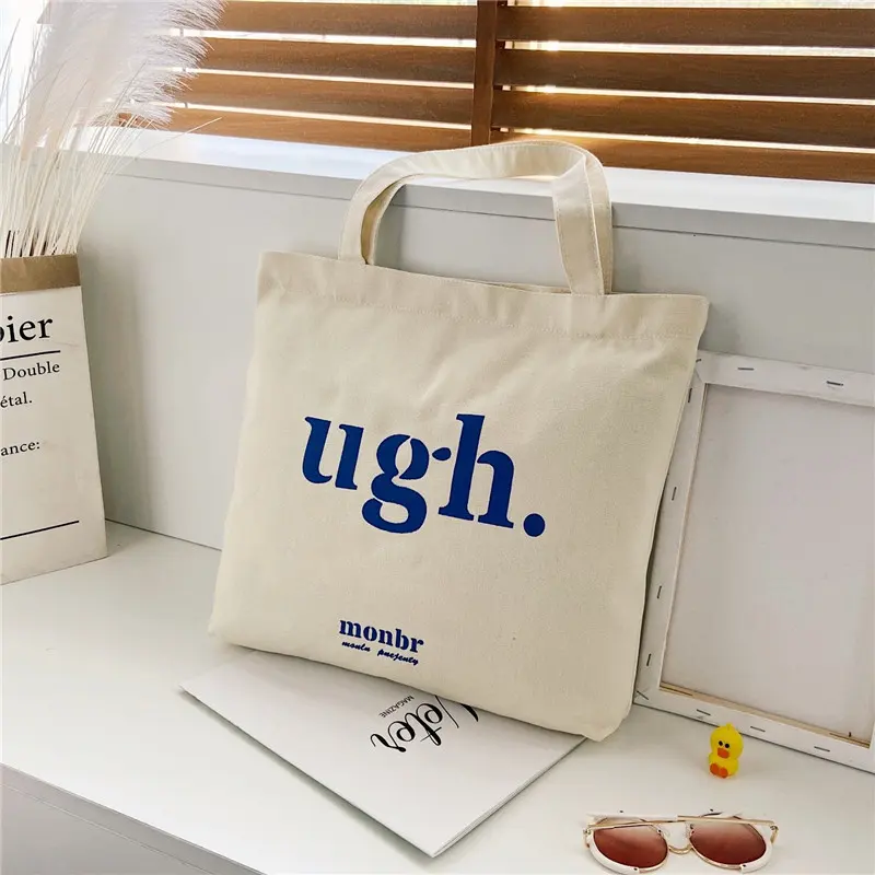 Sacola de lona de algodão liso Orgain Eco Friendly sacola de compras com logotipo personalizado sacola de chita com zíper e bolso interno