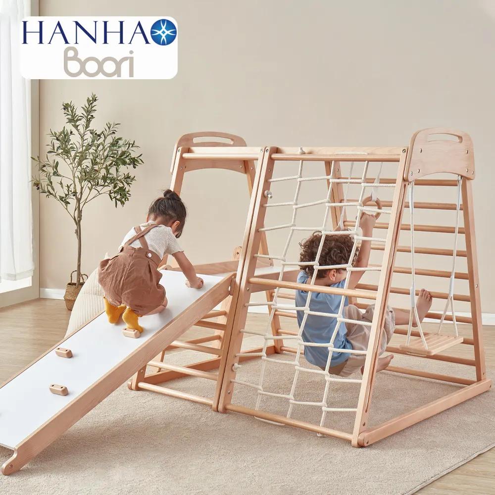 Only B2B Boori Kid Wooden Climbing Toys Toddler Indoor Wood 3 In 1 Climbing Frame With Children Swing
